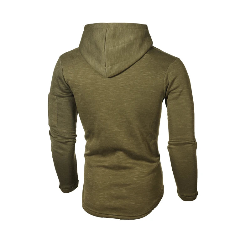 Green hoodie shown from the back on a white background
