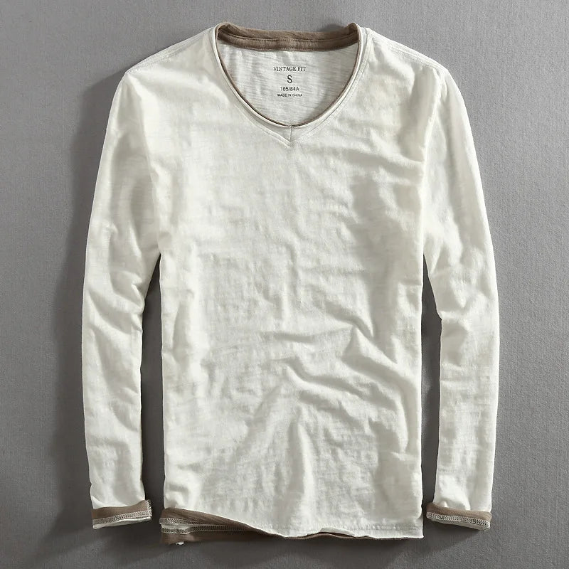 Vintage V-Neck Long Sleeve Tee