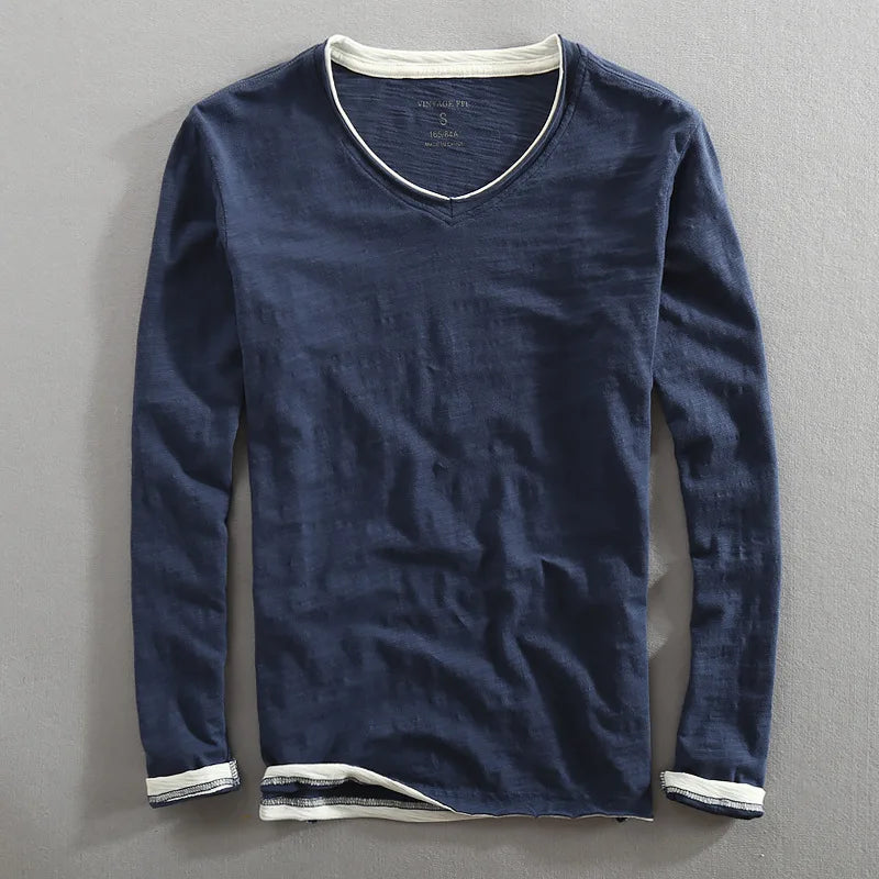 Vintage V-Neck Long Sleeve Tee