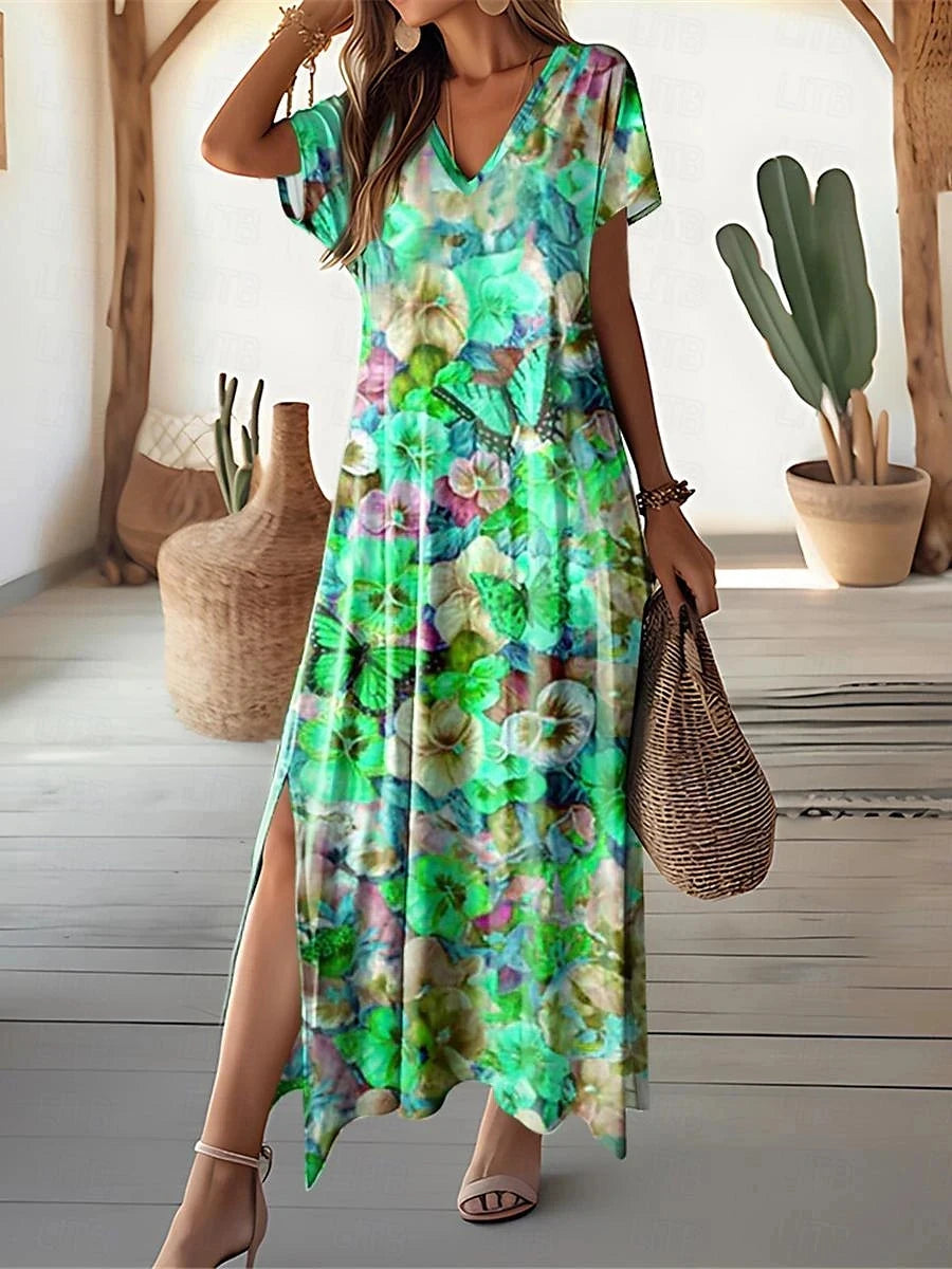 Patchwork Floral 3D-Print Dress