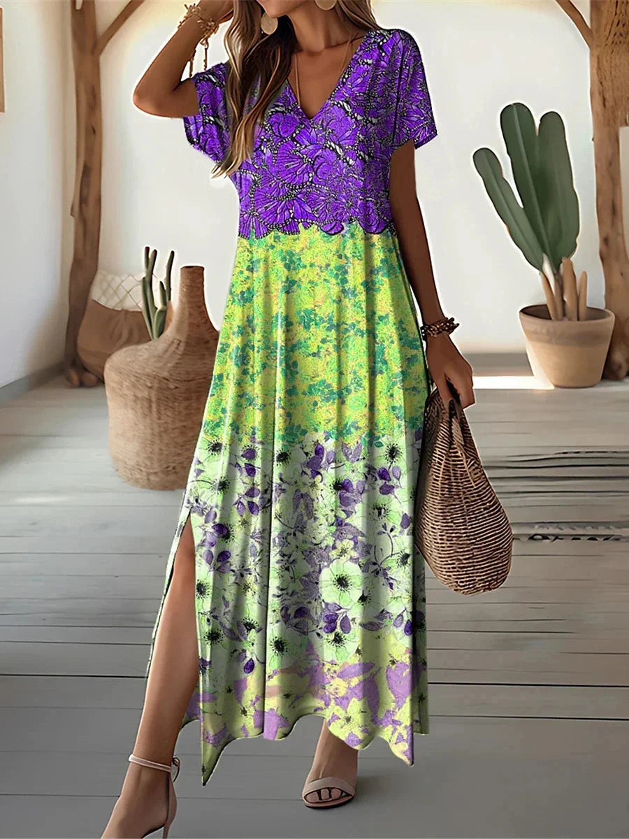 Patchwork Floral 3D-Print Dress