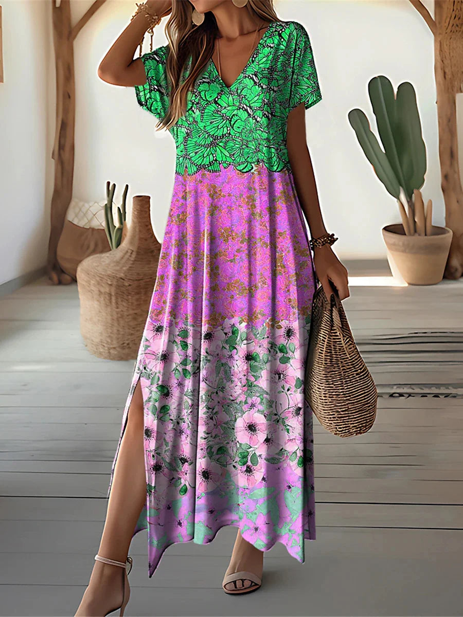 Patchwork Floral 3D-Print Dress