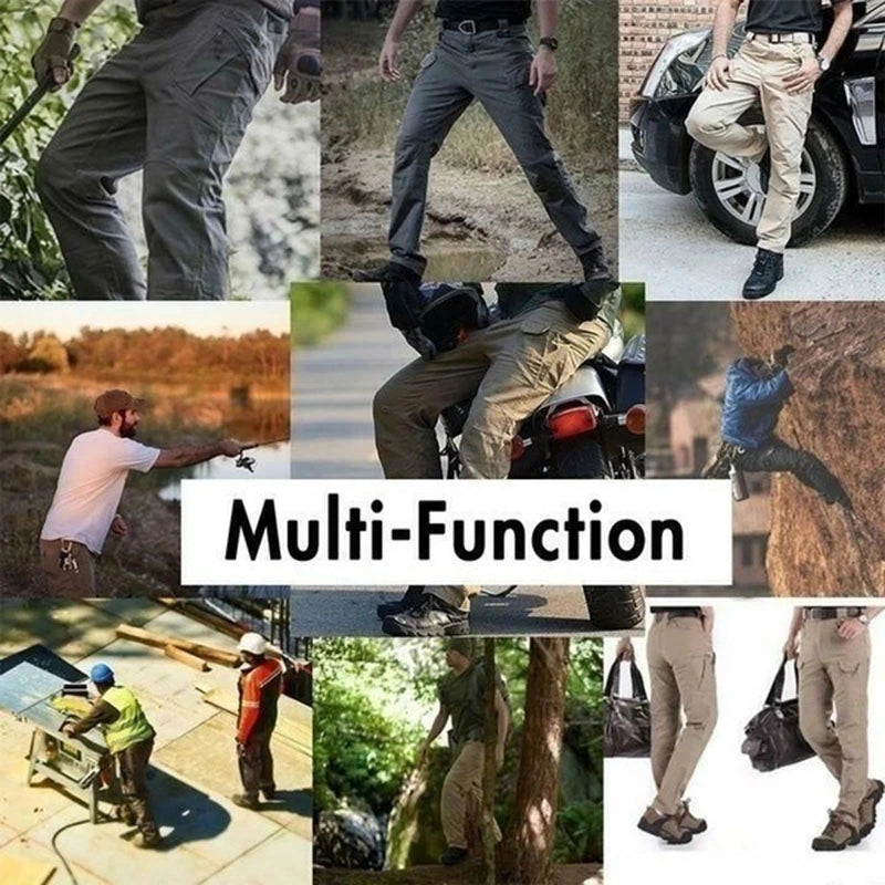 Collage of people wearing pants in various settings with the word 'Multi-Function' displayed.