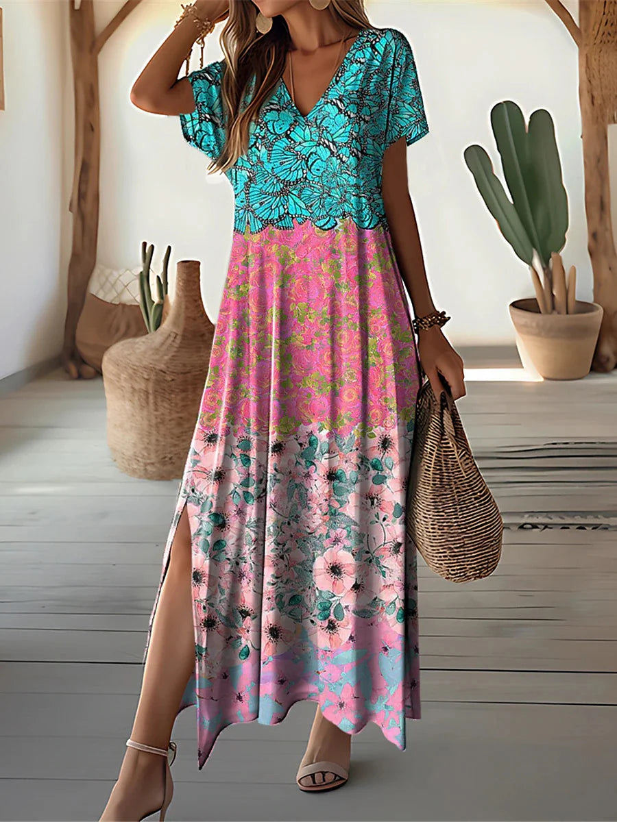 Patchwork Floral 3D-Print Dress