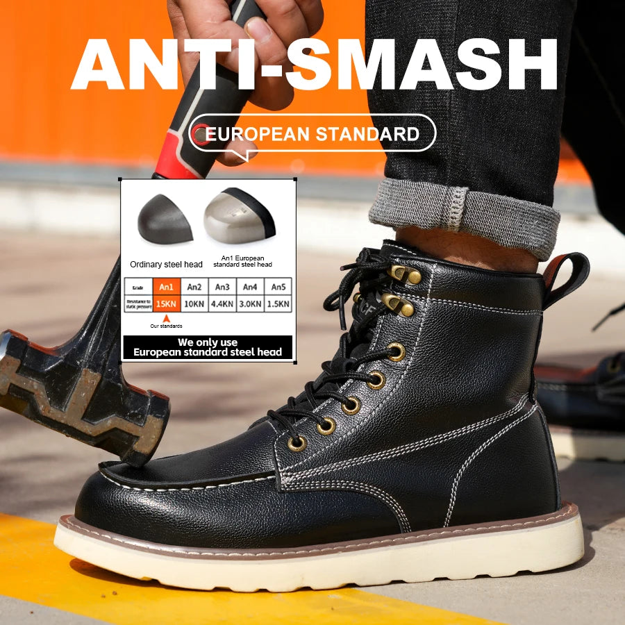 Black anti-smash boot with a hammer striking it, labeled 'European Standard'.