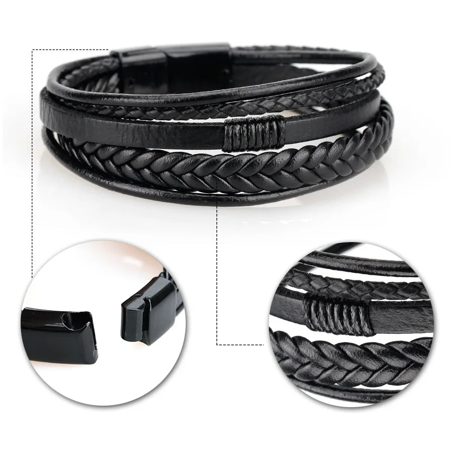 Men's Leather & Beaded Bracelet Set