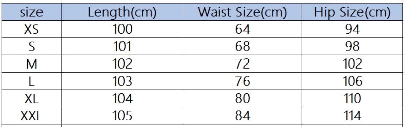 Size chart for Y2K Retro Loose Jeans displaying lengths, waist, and hip sizes in cm for different sizes.
