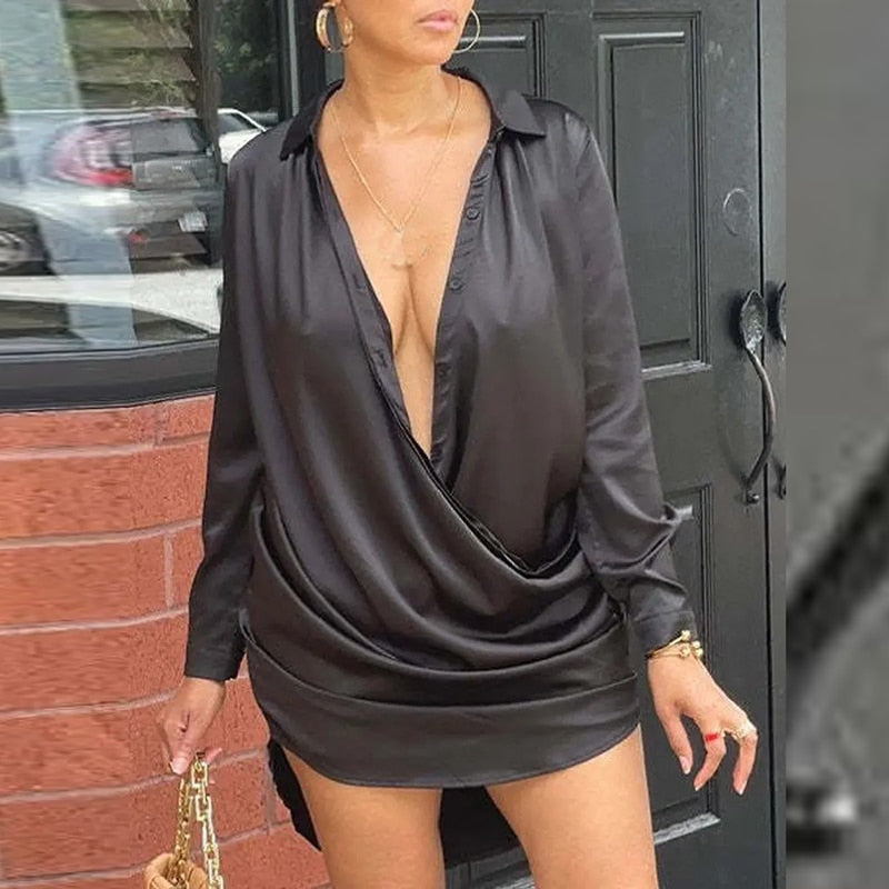 Alicia Satin Shirt Dress Apparel & Accessories > Clothing > Dresses Fashion NetClub