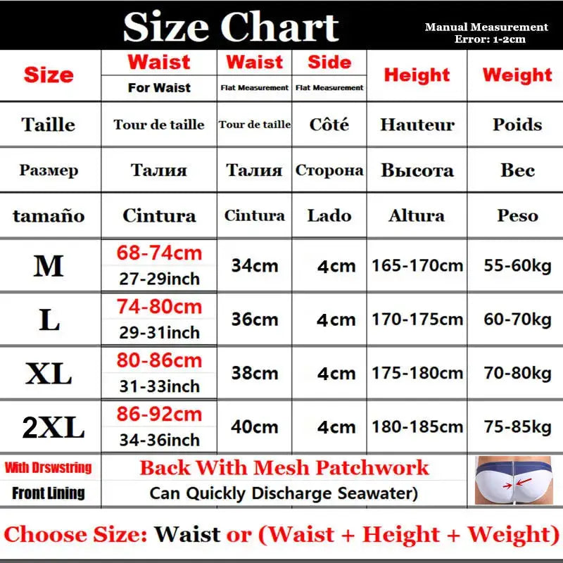 Size chart for clothing with measurements in centimeters and inches.
