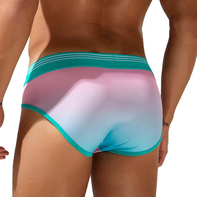 Multicolored men's underwear with a gradient design on a white background