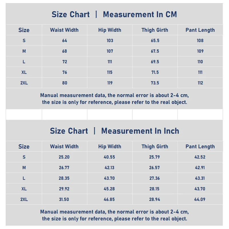 Size chart with measurements in centimeters and inches for clothing.