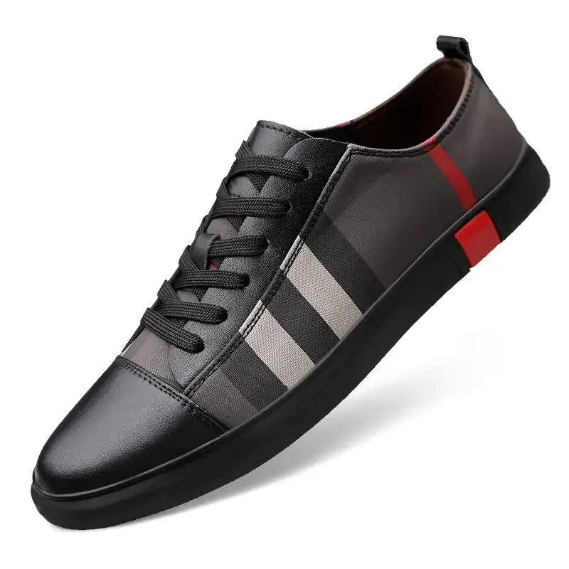 Black and red sneaker with ENLEN&BENNA branding on a white background
