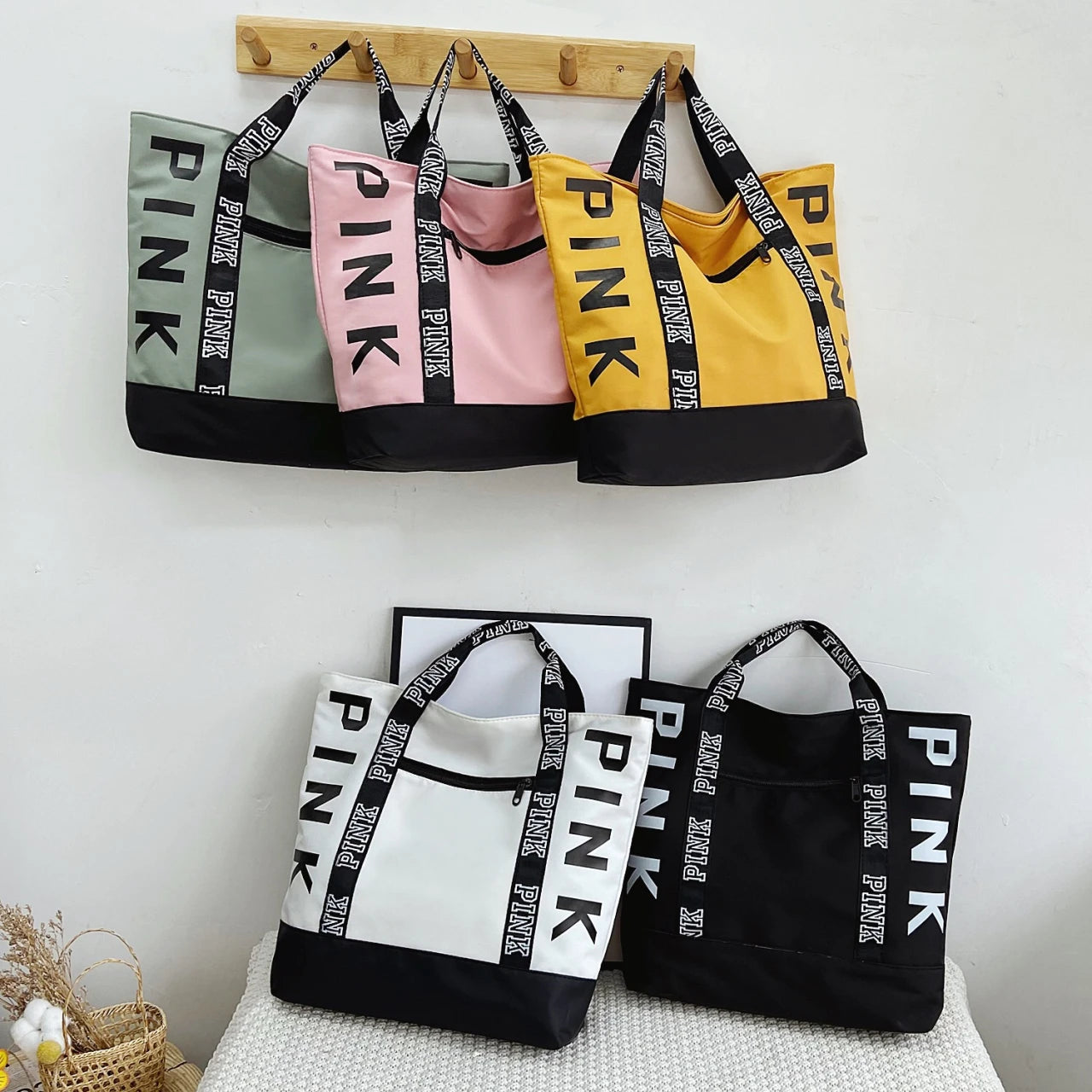 Pink Letter Graphic Tote