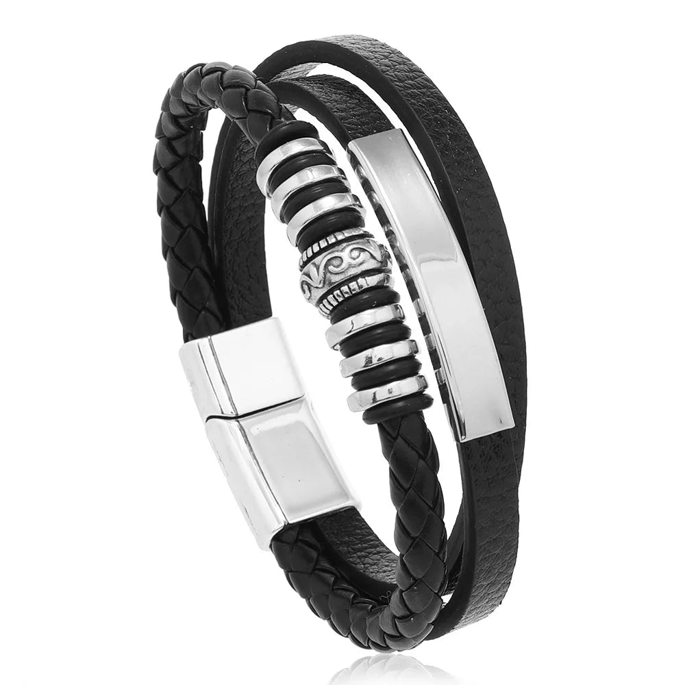 Men's Leather & Beaded Bracelet Set