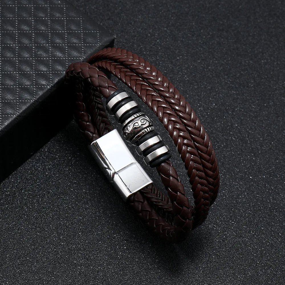 Men's Leather & Beaded Bracelet Set