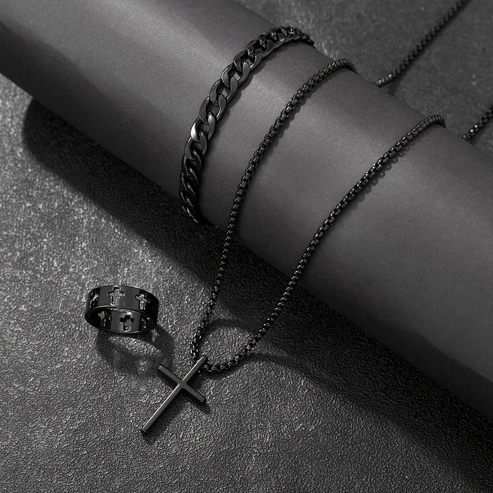 Men's Layered Chain Necklace Set