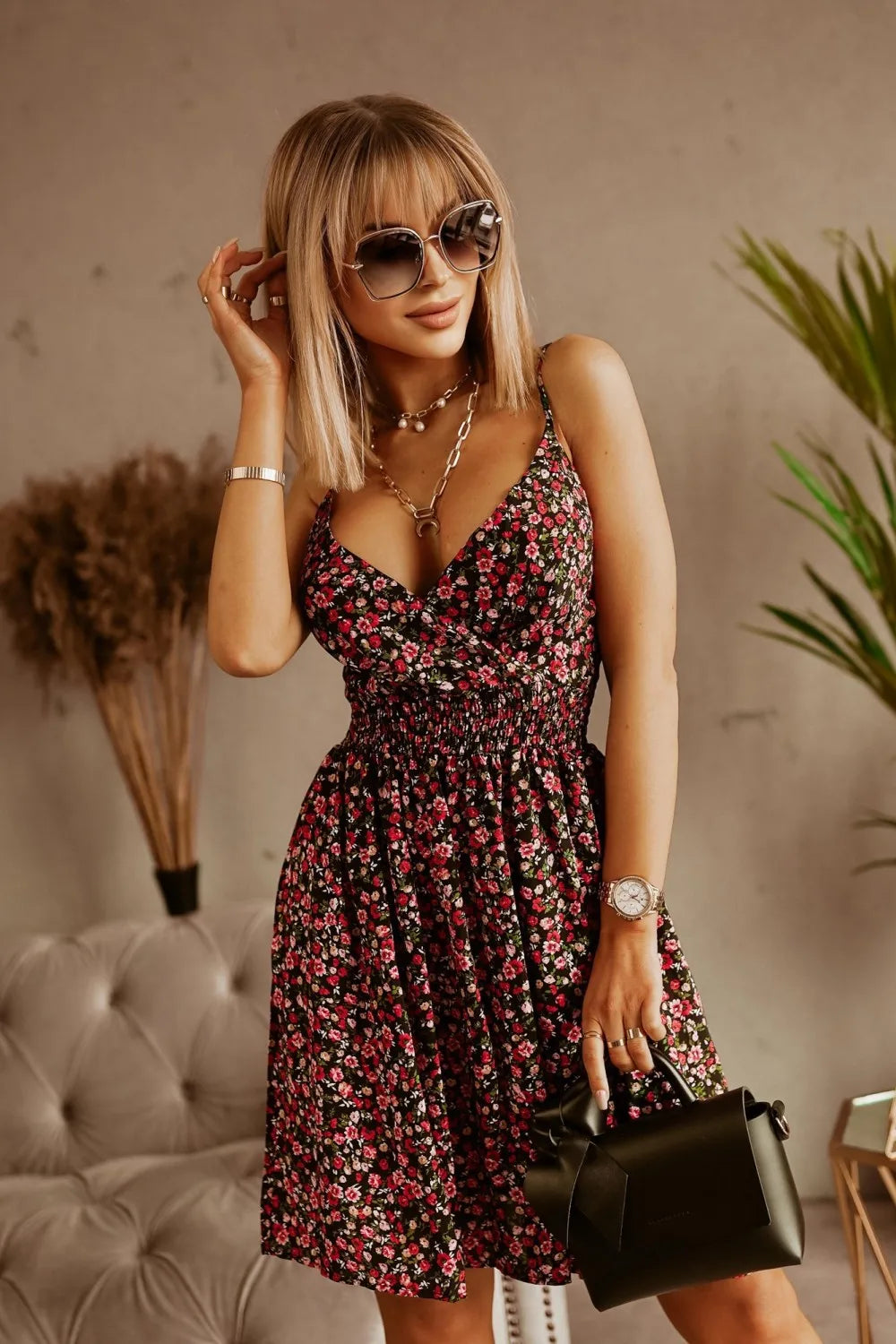 Sleeveless V Neck Short Dress