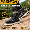 Safety shoes with features highlighted on a natural background