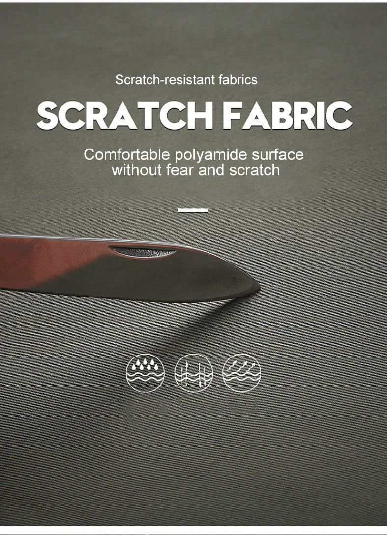 Scratch-resistant fabric with a knife blade on a gray background