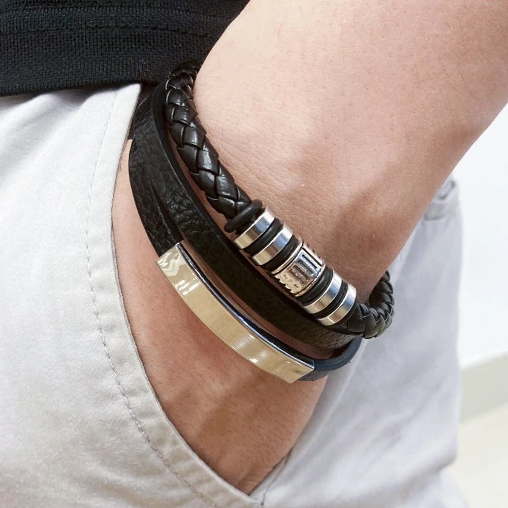 Men's Leather & Beaded Bracelet Set