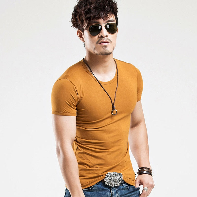 Elastic V and O-neck Casual T-Shirt T-Shirt Fashion NetClub