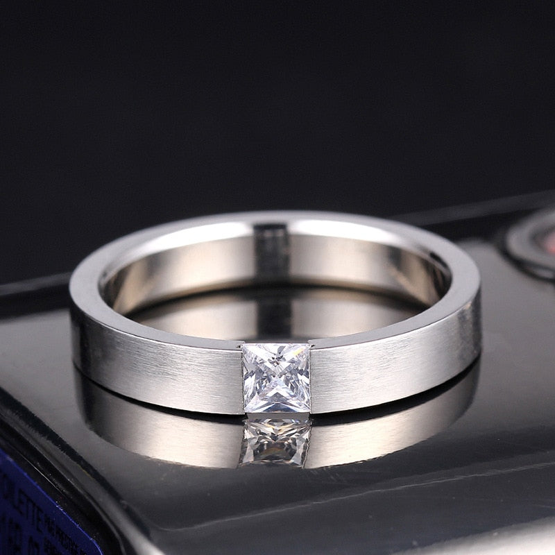 Stainless Steel Unisex Crystal Ring