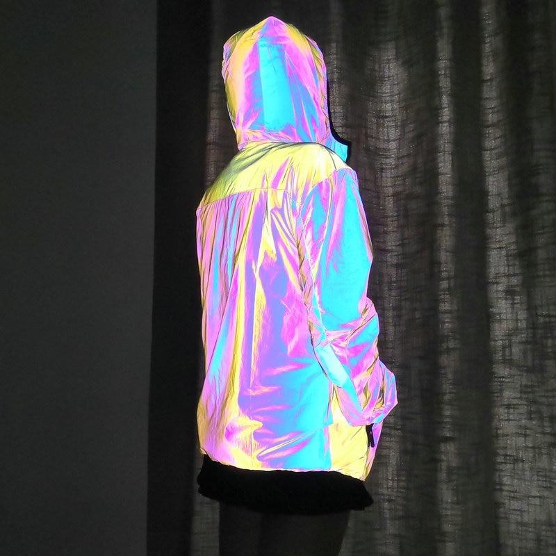 Apparel & Accessories > Clothing > Outerwear > Coats & Jackets - Hooded Reflective Rainbow Jacket