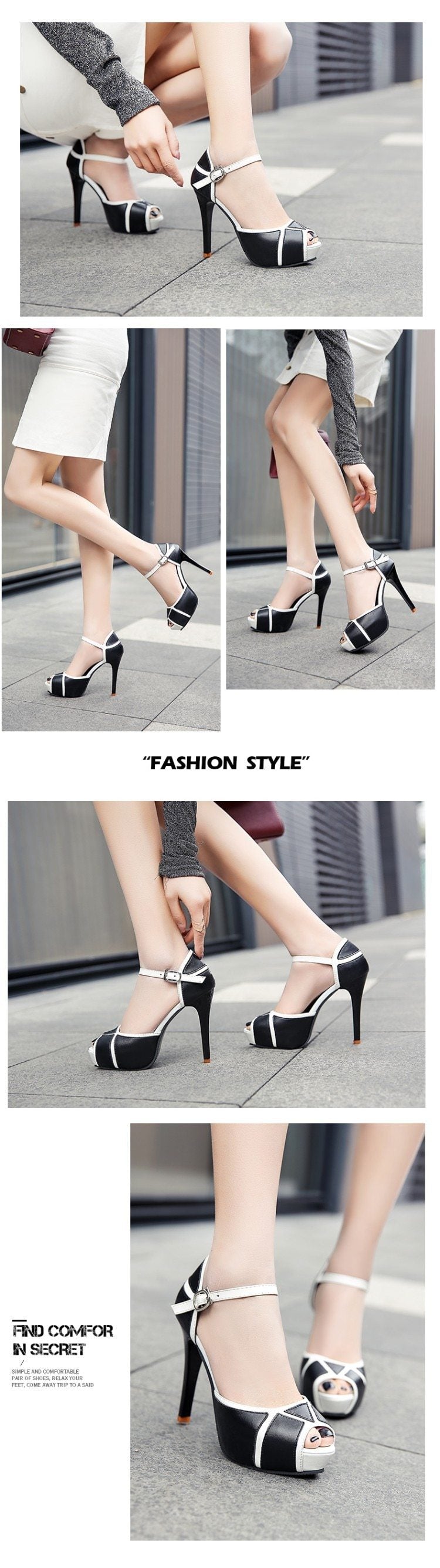 Apparel & Accessories > Shoes - Hollow Buckle High Heels