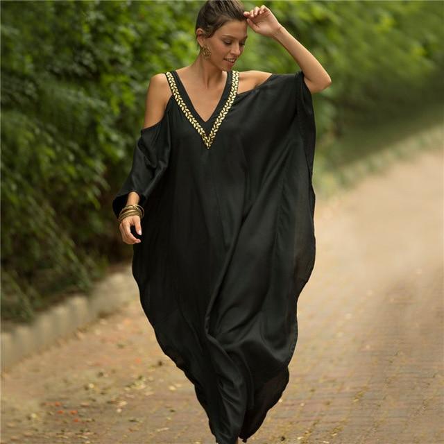 Apparel Dress - Women Beachwear Kaftan Black Style Dress