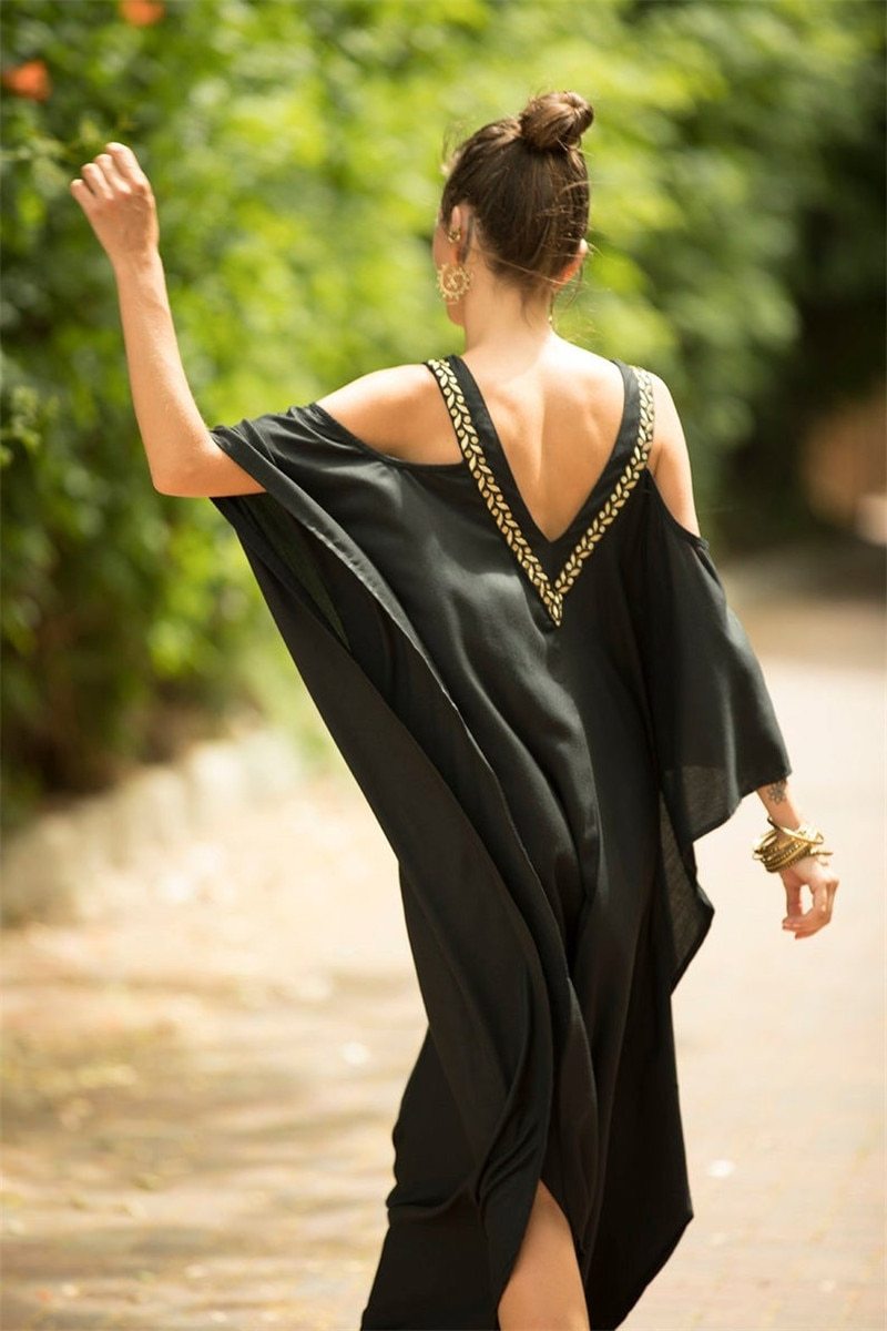 Apparel Dress - Women Beachwear Kaftan Black Style Dress
